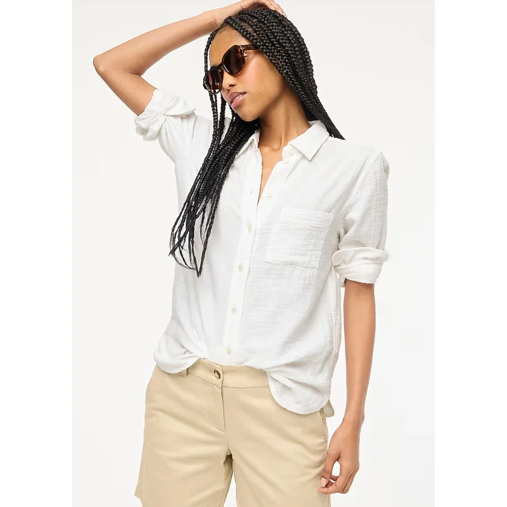 NWT J. Crew Gauze Button Up Shirt XXL 2X White Blouse Button Up BY043 J.Crew